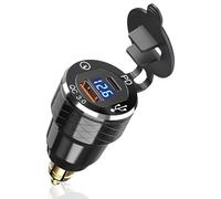 Toma USB C para moto DIN Cargador, 30 W PD3.0 y 18 W QC3.0 Dual USB Din Hella Socket with LED Voltmeter, impermeable aluminio adaptador para encendedor de cigarrillos para motocicleta 12 V/24 V BWM