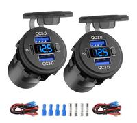Toma USB de 12 voltios Doble Puerto de Carga rápida 3.0 y PD3.0 USB C Car Charger Socket, Enchufe Impermeable de 12V para mechero Kit DIY con voltímetro e Interruptor para Coche Barco RV camion