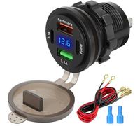 Toma USB de 12V Cargador de Coche, Doble Puerto de Carga rápida 3.0 y PD3.0 USB C Car Charger Socket, Toma de Cargador de Coche, Enchufe usb con Voltímetro para Coche Barco RV Camion