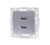 Toma USB - pieza para 2 tomas USB, tipo alemana/francesa, color plateado, ideal para carga y transferencia de datos*,*