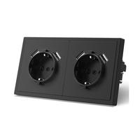 Tomacorrientes de pared 16 A, interruptores luz LED con botones grandes, puerto carga teléfono USB doble, 5 V, color negro, serie E for el hogar(USB Dual Sockets)