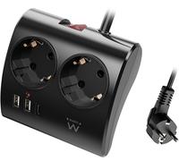 Tomada Ewent EW3871 Desktop Power Strip 2 Tomadas Schuko 16A + 2 USB-A + 1USB-C 1.5m Preta