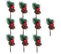 Tomaibaby 10Pcs Tallos de Bayas de Acebo Rojo Ramas de Pino de Navidad Conos de Pino Artificial Rama Artesanal Selección de de Vacaciones de Invierno Selecciones Tallo de