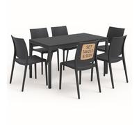 Tomaino - Juego Lion King de mesa y sillas de jardín de plástico - Juego para exterior 1 mesa de comedor con 6 sillas apilables (antracita)