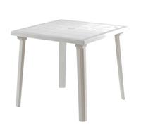 Tomaino - Mesa de jardín de plástico cuadrada para exterior - Mesa de comedor de 4 plazas con orificio para sombrilla de polipropileno, decoración exterior para balcón, terraza, camping, bar (blanco)
