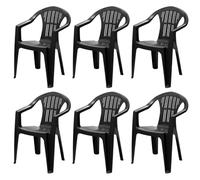 Tomaino - Silla de jardín de plástico, juego de 6 sillas para exterior de resina, con reposabrazos, apilable - Camping, bar (6, negro)