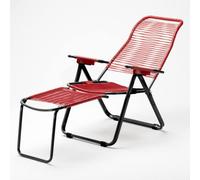 Tomaino - Silla tumbona de jardín de acero con cuerdas de plástico, sillón para interior y exterior con reposapiés, espaguetis con cordón (rojo)