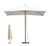 Tomaino - Sombrilla de jardín para exterior con poste central de madera de bambú - Parada del sol con lona cortavientos y anti rayos UV - Para jardín, balcón o terraza, ecrù, 3x3