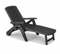 Tomaino - Tumbona de jardín de plástico, respaldo reclinable, plegable con ruedas, camping, playa, piscina, para exterior, color negro