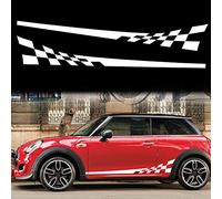 TOMALL 1 Par 196 cm Universal Car Racing Bandera a cuadros Rayas laterales Calcomanías de Vinilo Impermeable Puerta lateral Celosía Decoraciones para Automóviles (Blanco)