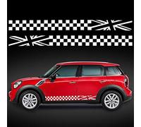 TOMALL 1 Par 200 cm Universal Car Racing Bandera a cuadros Rayas laterales Calcomanías de vinilo Impermeable Puerta lateral Celosía Decoraciones para Automóviles (Blanco)