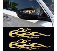 TOMALL 2 calcomanías brillantes de llama 3D de 7.8 pulgadas para automóvil, carreras de llamas, deportes, emblema de rayas cromadas, calcomanías para carrito de golf, impermeable, autoadhesiva, decoración para carrocería, camión, SUV, vehículos todoterreno (dorado)