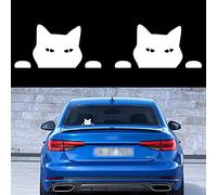 TOMALL 2 Piezas 14 cm Etiquetas Engomadas del Coche del Gato que mira a Escondidas Observación de Gatos Calcomanías Reflectantes de Vinilo para el Parachoques de la Ventana del Coche Portátil (Blanco)