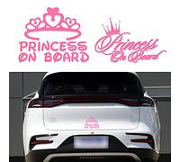 TOMALL 2 Piezas Princesa a Bordo Coche Ventana Vinilo Pegatinas Impermeable Autoadhesivo Princesa Corona para Coche Camión Parachoques Tronco Decoración (Rosa)