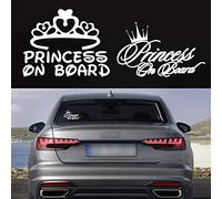 TOMALL 2 Piezas Princesa a Bordo Coche Ventana Vinilo Pegatinas Impermeable Autoadhesivo Princesa Corona para Coche Camión Parachoques Tronco Decoración (Blanco)