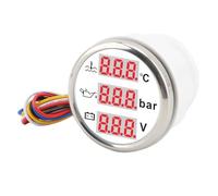 Tomantery Medidor Digital de Voltaje de Presión de Aceite Refrigerante de Motor, Kit de Sensor 3 en 1 para Coche, Barco, Retroiluminación de Pantalla de 52mm (Cubierta plateada con esfera blanca.)