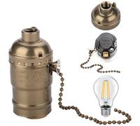 Tomar el enchufe de luz de la cadena, el casquillo de la lámpara de rosca de tornillo con cadena de extracción, soporte de lámpara de metal vintage para bombillas E26 E27, encabezado de luz de la cad