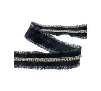 TOMASELLI MERCERIA 50 cm de Cuero Adornos partición copripunto básicos de Grano Grueso Negro con una Cadena de Oro y de Plata, Swarovski - Plata