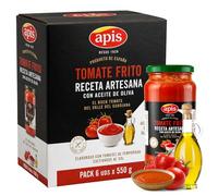 Tomate Frito Apis, Tomate frito Receta artesana con aceite de oliva, Elaborado con tomates de temporada cultivados al sol, Sin Gluten, Producto Español, Contiene 6 Tarros de cristal de 550 gr