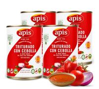 Tomate Triturado Apis, Tomate Natural en lata, Tomate 99.4%, sal y corrector de acidez, Sin Gluten, Producto Español, exquisito sabor, aroma y consistencia (4 Unidades, Triturado Cebolla)