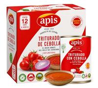 Tomate Triturado Apis, Tomate Natural en lata, Tomate 99.4%, sal y corrector de acidez, Sin Gluten, Producto Español, exquisito sabor, aroma y consistencia (12 Unidades, Triturado Cebolla)