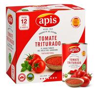 Tomate Triturado Apis, Tomate Natural en lata, Tomate 99.4%, sal y corrector de acidez, Sin Gluten, Producto Español, exquisito sabor, aroma y consistencia, Contiene 12 Latas de 400 gr