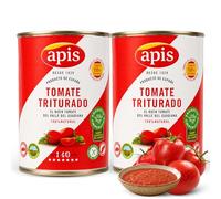 Tomate Triturado Apis, Tomate Natural en lata, Tomate 99.4%, sal y corrector de acidez, Sin Gluten, Producto Español, exquisito sabor, aroma y consistencia, Contiene 2 Latas de 400 gr