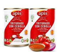 Tomate Triturado con Cebolla Apis, Tomate Natural en lata, Tomate 99.4%, cebolla, sal y corrector de acidez, Sin Gluten, Producto Español, Contiene 2 Latas de 400 gr