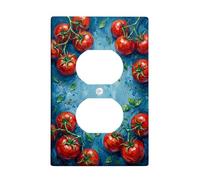 Tomates - Placa de pared dúplex para cocina, jardín, hojas rústicas, vid de verano, plástico, tamaño estándar, doble toma de corriente, para sala de estar, dormitorio, decoración de oficina en casa