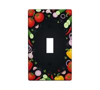 Tomatoes Kitchen - Placa de cubierta para interruptor de luz, culinaria contemporánea, pepino y chile, plástico negro, tamaño estándar, placas de pared decorativas para el hogar, sala de estar