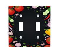 Tomatoes - Placa de cubierta doble para interruptor de luz, diseño culinario contemporáneo de pepino y chile, plástico negro, tamaño estándar, para decoración de nuevo apartamento, hogar, dormitorio