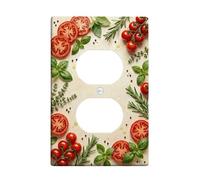 Tomatoes - Placa de pared dúplex para cocina, culinaria, rústica, albahaca, romero, verano, plástico, tamaño estándar, para tomas eléctricas, para nuevo apartamento, hogar, dormitorio, oficina