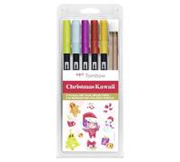 Tombow | ABT Dual Brush | Estuche 5 Rotuladores Doble Punta Acuarelables + 2 Lápices Irojiten | Lettering, Dibujo, Manga | Uso Doméstico y Profesional | Edición Limitada Christmas