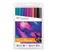 Tombow - ABT Dual Brush | Estuche con 10 Rotuladores de Doble Punta en Colores Surtidos | Marcadores Acuarelables con Tonos Galaxy