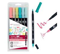 Tombow ABT Dual Brush – Estuche 6 rotuladores acuarelables de doble punta, Colores Candy