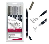 Tombow - ABT Dual Brush | Estuche con 6 Rotuladores Acuarelables de Doble Punta en Colores Grises