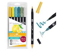 Tombow ABT Dual Brush Pen 5+1, Lemon Squeezy, bolígrafo con dos puntas, perfecto para escribir a mano y diario de balas, se puede pintar en agua, 6 unidades [ABT-6P-LEMON]