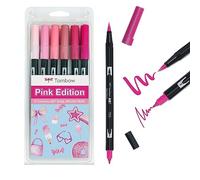 Tombow ABT Dual Brush Pen Pink Edition - Bolígrafo con dos puntas, perfecto para escribir a mano y diario de balas, se puede pintar en agua, 6 unidades