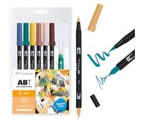 Tombow ABT Dual Brush Pen Set Manga Acuarela Bird, Set de 6 ABT + Cepillo para tanque de agua, Modelos para colorear & Video tutorial [ABT-6P-MANGA-BIRD]