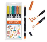 Tombow ABT Dual Brush Pen Sunny Edition - Bolígrafo con dos puntas, perfecto para escribir a mano y diario de balas, pintable en agua, 6 unidades [ABT-6P-SUNNY]