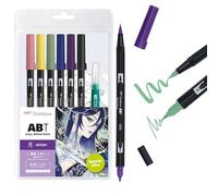 Tombow ABT Dual Brush Pen Watercolor Manga Set Moon - Juego de 6 pinceles para depósito de agua, páginas para colorear y vídeo tutorial [ABT-6P-MANGA-MOON]