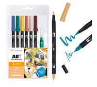 Tombow ABT Dual Brush Pen Watercolour Manga Set Bird, set of 6 + water brush, co