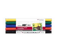 Tombow - ABT PRO Dual Brush | Estuche con 5 Rotuladores Profesionales de Doble Punta en Colores Básicos