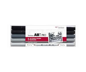 Tombow ABT PRO - Juego de 5 rotuladores a base de alcohol, color gris frío