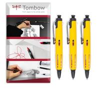 Tombow AirPress - Bolígrafo retráctil para exteriores, 0,7 mm, barril amarillo, tinta negra, paquete de 3 en paquete de regalo