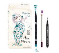 Tombow Creative Set Japan Edition Miss Kimono Set, 2 ABT Dual Brush Pens, MONO Drawing Pen & IROJITEN Kunstbuntstift Aquarellpapier mit QR-Code Video Tutorial [JAPAN-SET1]
