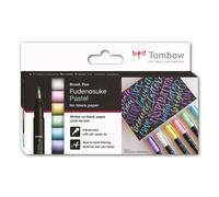 Tombow Estuche 6 Rotuladores Fudenosuke Hard Colores Pastel Pincel para Lett
