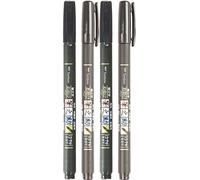 Tombow Fude Brush Pen Fudenosuke Juego de 4 rotuladores, 2 x de punta dura y 2 de punta blanda