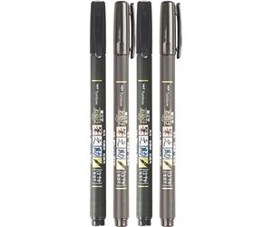 Tombow Fude Brush Pen Fudenosuke Juego de 4 rotuladores, 2 x de punta dura y 2 de punta blanda