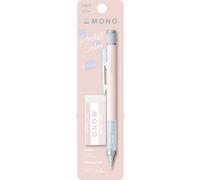 Tombow Goma de borrar MONO graph y MONO, 0,5 mm, color rosa coral, precisión con punta de 4 mm, innovador mecanismo de agitación, pinzas de latón más estables, rellenables, incluye goma de borrar